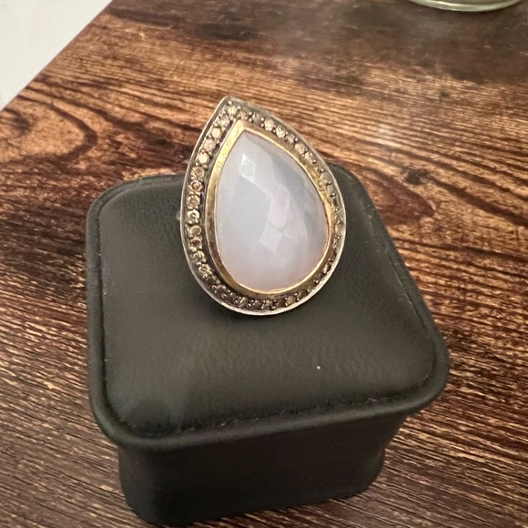 Moonstone Cocktail Ring with Diamond Bezel - Picture 2 of 3